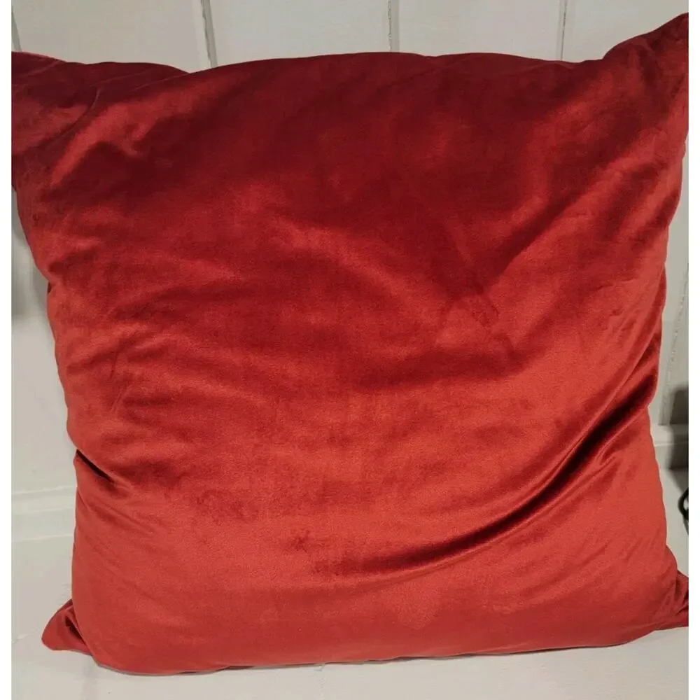 Holiday Embroidered Poinsettia Red Throw Pillow Christmas Decor
